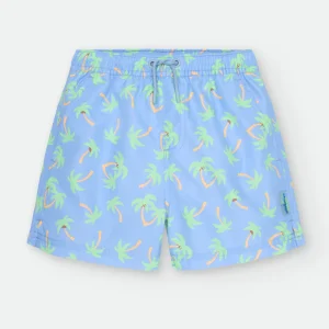 Waterlemon matchy Calção tecido de Praia - Piscina Azul com Palmeiras