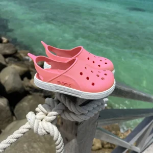 Boatilus - Sandália Minimalista Praia/Piscina Cloggy Rosa e Branco